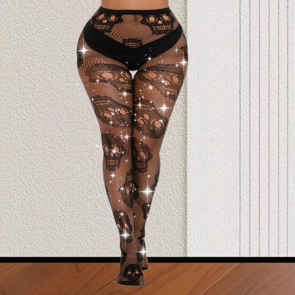 European and American Hot Diamond Halloween Fishing Net Socks Large Size Stockings Sexy Thin Stockings Women's Spider Web Pants Pantyhose