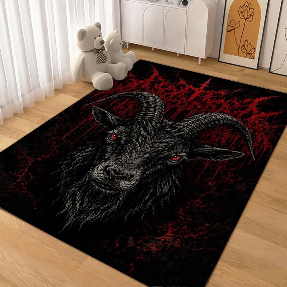 Satanic Black Goat Ritual Rectangular Rug Soundproof Noisereducing Carpet For Living Room Hallway Balcony Home Party Decor Halloween Gift