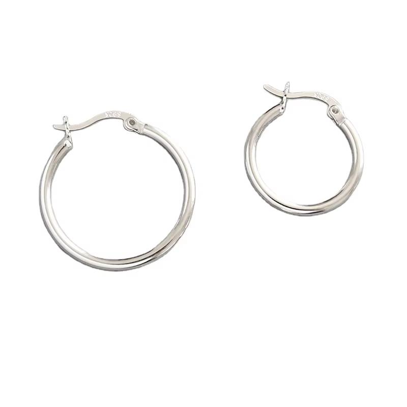 S925 Sterling Silver Simple Plain Personality Circle Waterproof Hoop Earrings
