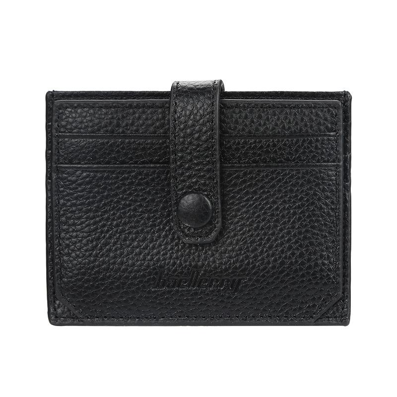 Baellerry Men and Women Multifunctional Short Purse Genuine Leather Wallet Ultra Thin Card Holder Unisex Billfold Snap Button Driver's License Bag