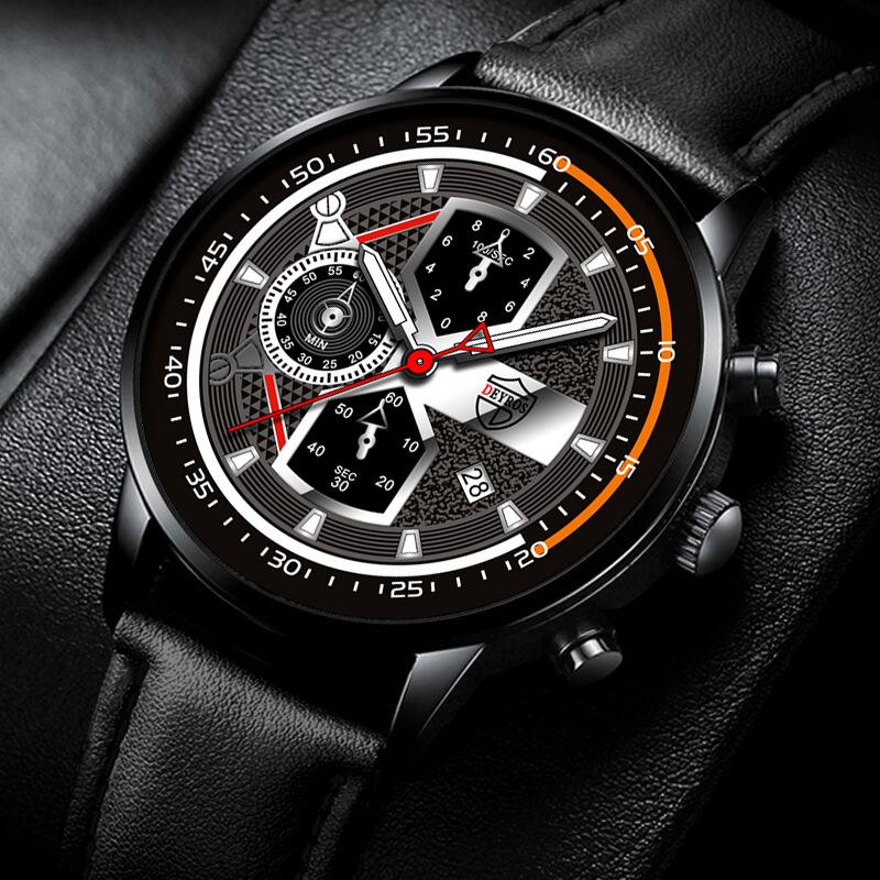 Fashion Men's Watch Leather Watch Calendar Watch Men's Trend Quartz Watch Student Watch