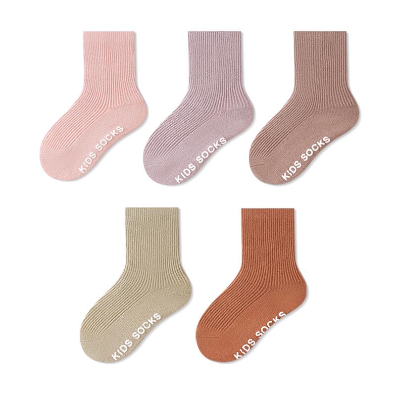 

Spring 2025 Double-Needle Fine Stripe Baby Socks - Breathable, Anti-Slip, Solid Color, Korean Style L (3-5 years)
