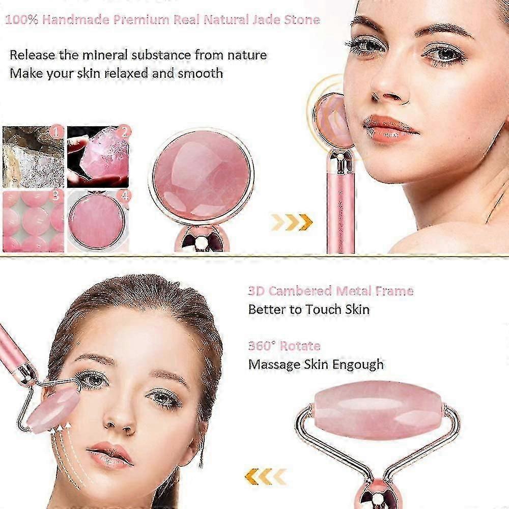 Electric Jade Roller Face Massager,3-in-1,100% Natural Rose Quartz Facial Roller
