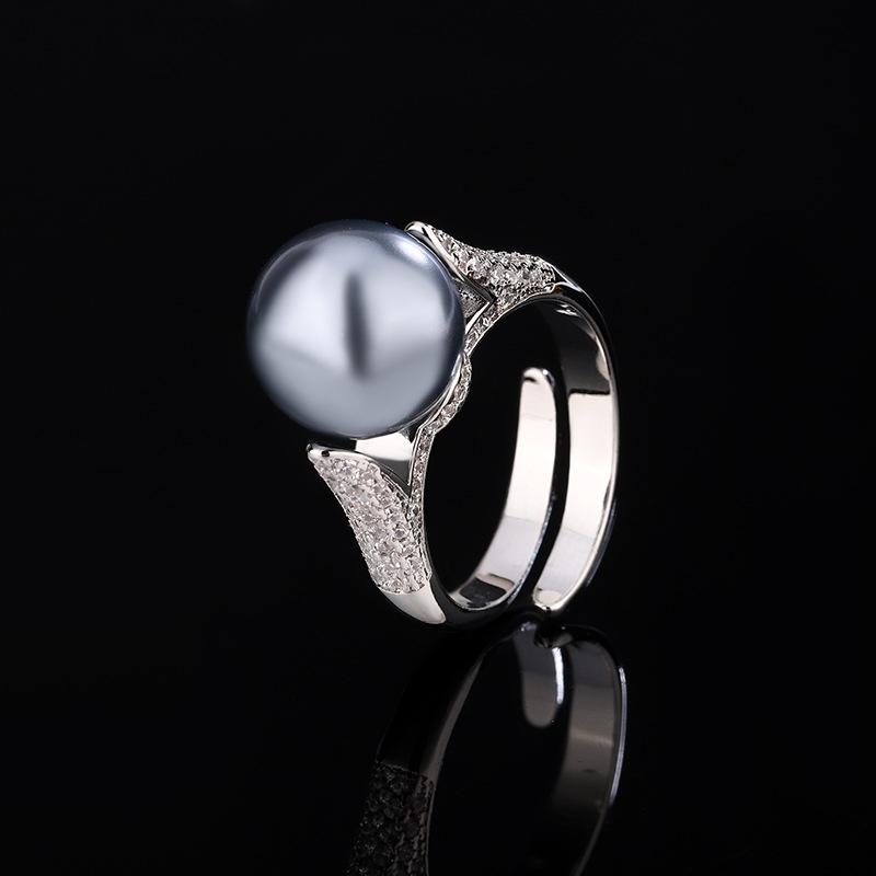 Jewelry Copper Platinum Plated Row Ring Pearl Temperament Simple Women'S Ring 12Mm
