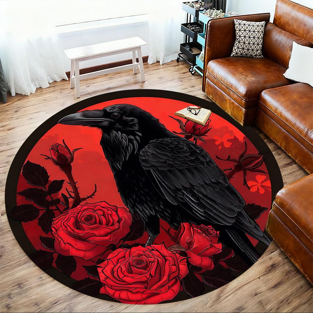 1PC crow roses Office Round Area Rug, Under Office Chairs Bedroom Living Room Home Decor,Carpet for Office, -1110174