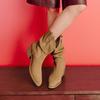 Fashion Women Thick Heel Western Boots Women Faux Suede Chunky Heeled Ankle Boots Autumn New Sewing Slip on Knight Pointed Botas Mujer