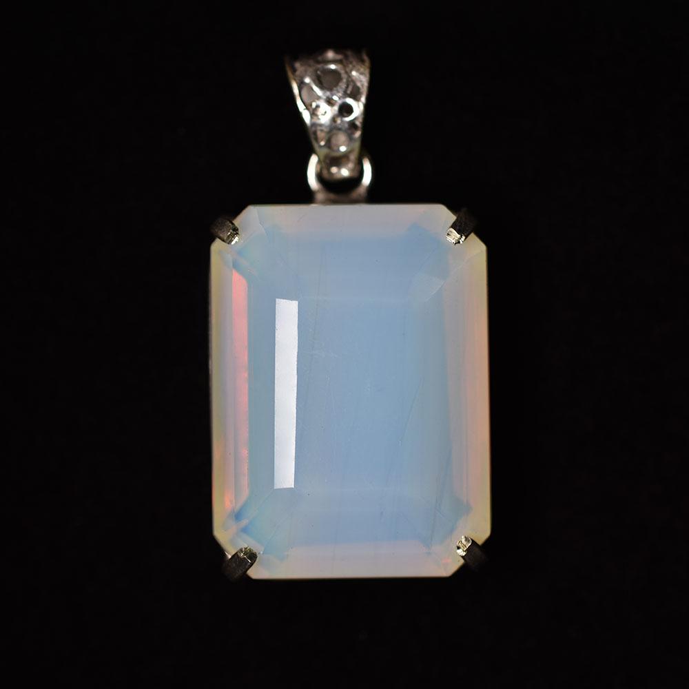 CERTIFIED 100 Ct Natural Multicolor Opal 925 Sterling Silver Emerald Pendant MY.PD-332-NS