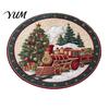 Thickened Cozy Mat Round Christmas Rug, 39" Imitation Cashmere Santa Snowflake Pattern, Holiday Party Floor Covering Area Rug for Home Living