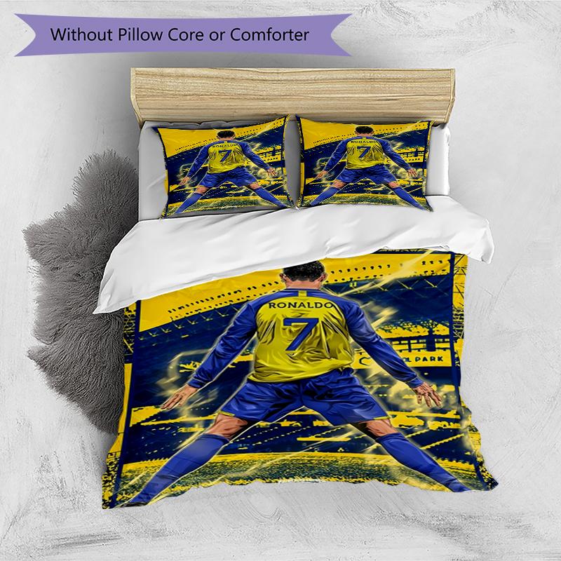 3-teiliges Bettbezug-Set (1 * Bettbezug + 2 * Kissenbezug, ohne Kern),Fußballstar Print Bettwäsche-Set, Schlafzimmer-Dekoration, Ganzjahres-, Geburtstagsgeschenk