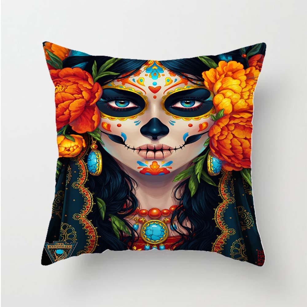 Throw Pillowcase Square Zipper  Scary Skull Women's 3D Printed Decorative