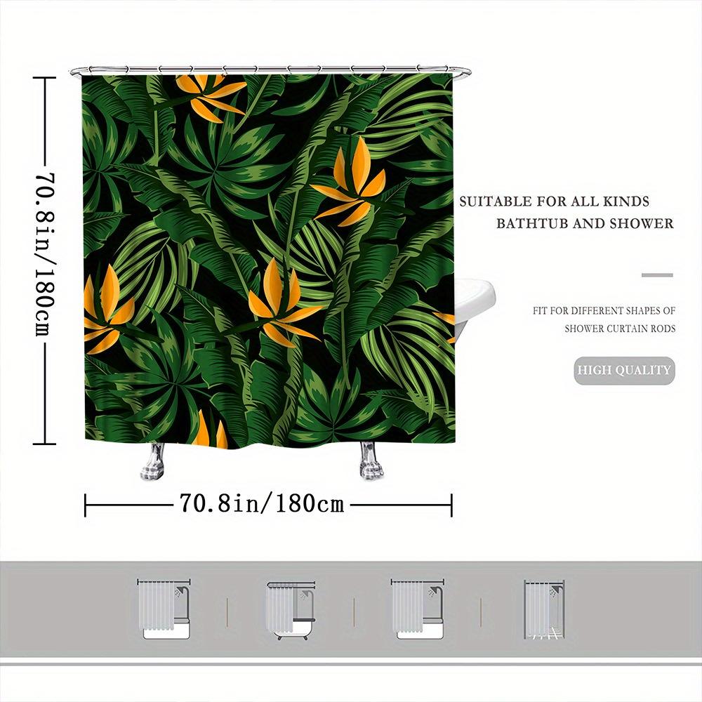 Tropical Leaf Shower Curtain - High-Definition Print, Vibrant Tropical Plant Leaves, Countryside Style, 12 Hooks Included