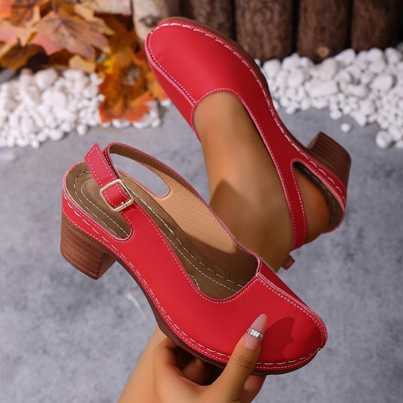 Plus Size New Women's High Heel Sandals Buckle Design Chunky Heel Comfort Retro Beach Holiday Outdoor Shoes