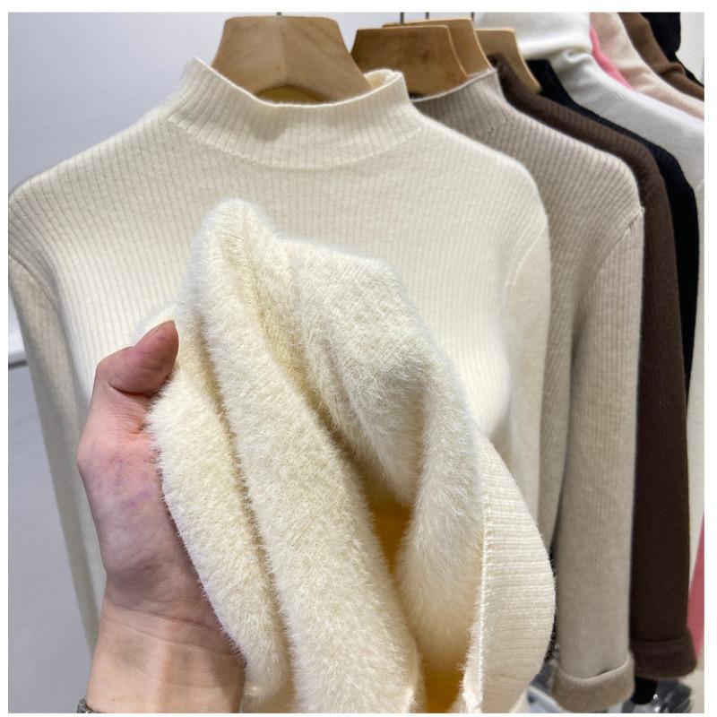 Autumn Winter Long Sleeve Semi-turtleneck Knitted Sweater Women Fashion Elegant Bottoming Shirt Pullover Warm Inner Loose Simple Top Basic Clothing