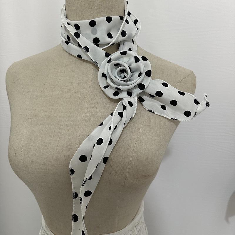 Y2K Black Polka Dot Rose Irregular Long Scarf - Sexy, Versatile Millennial Style for Bloggers
