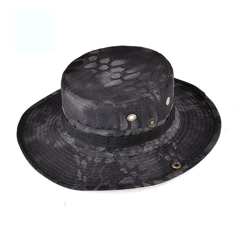 Militärstil Camouflage Eimerhut Outdoor-Aktivitäten Sonnenschutz Breiter Rand Faltbare Baumwollmischung Kappe