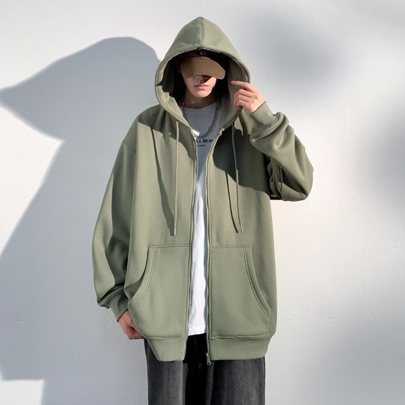 Cardigan Hooded Sweater Solid Color Sweater Male Version Long Sleeve Hooded Top Solid Color Long Sleeve Drawstring Sweater