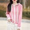 Women's 100% Pure Wool Hooded Cardigan with Zipper – Color Block Knitwear, Loose Fit.