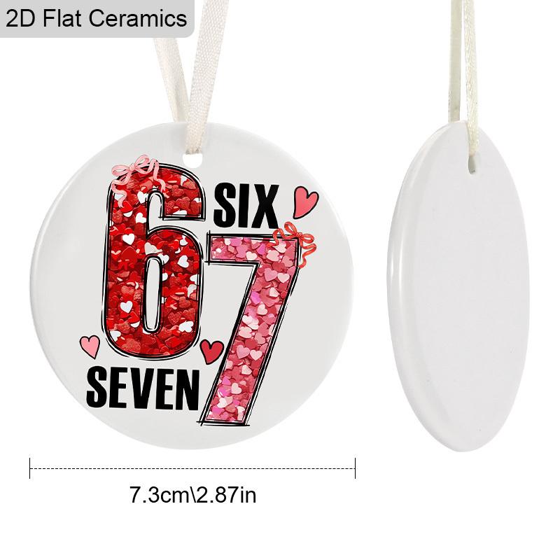 Pink Number '67'Ceramic Ornament, Romantic Valentine’s Day Gift, Christmas Tree Hanging Decor, Backpack Charms,Valentine’s Day Anniversary Keepsake