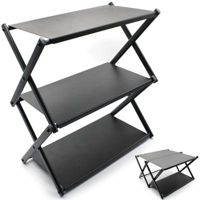 Mesa de Camping CHENGMAY, Rack de Camping, Dobrável de 2 Vias, Rack de Armazenamento de Mesa ao Ar Livre, Mesa Baixa/Mini Mesa de Camping, 3 Níveis, Montagem Fácil, Liga de Alumínio