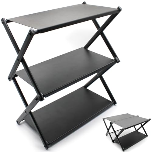

CHENGMAY Camping Table, Camping Rack, 2-Way Folding, Outdoor Tabletop Storage Rack, Camping Low Table/Mini Table, 3-Tier, Easy Assembly, Aluminum Allo