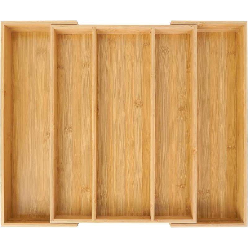 Expandable Bamboo Kitchen Drawer Organizer,Adjustable Cutlery Holder and Cutlery Tray Organizer,Drawer divider for silverware,Ta