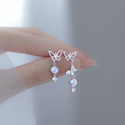 Butterfly Tassel Earrings Female Niche Design Temperament Light Luxury Asymmetrical Moonstone Earrings
