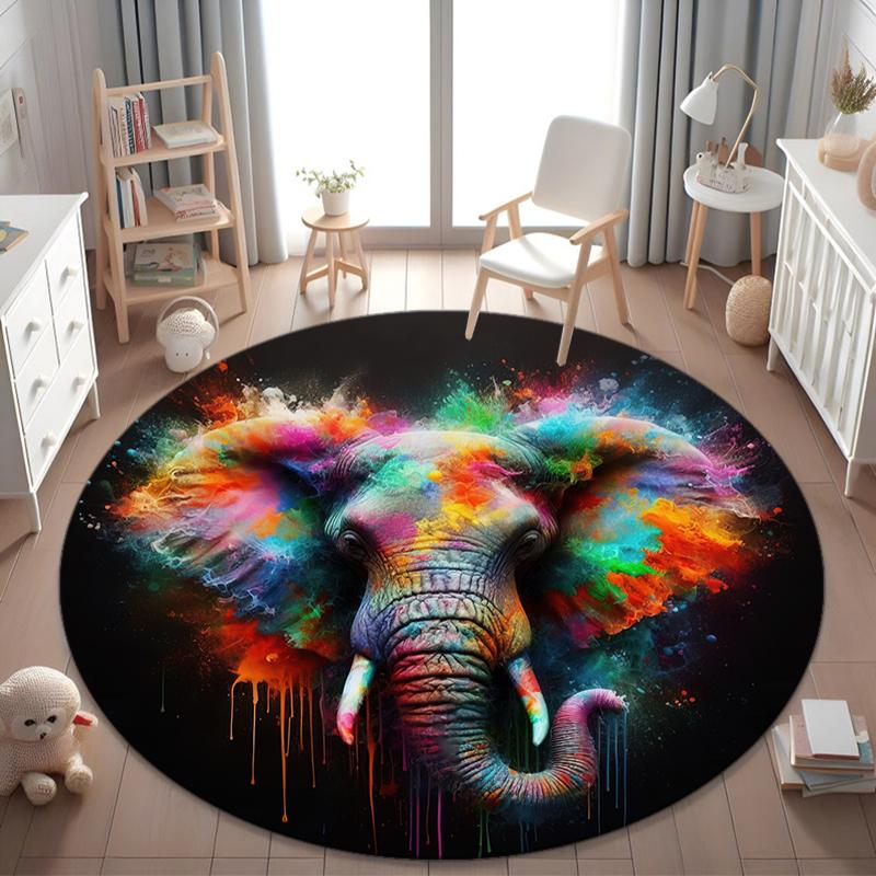 1Pc Elephant Circular Print Rug - Home Decoration Carpet For Living Room Bedroom Flooring Computer Chair Area Rug