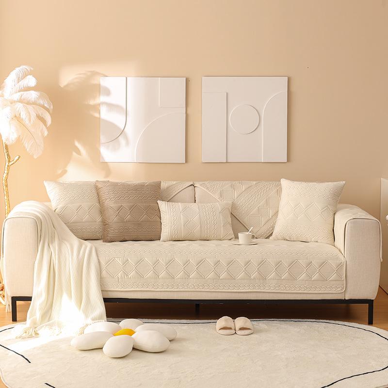 

Зимова нова вишита плюшева подушка Голландська оксамитова диванна подушка Сучасний простий потовщений неслизький рушник для диванної подушки 45x45cm pillowcase білий