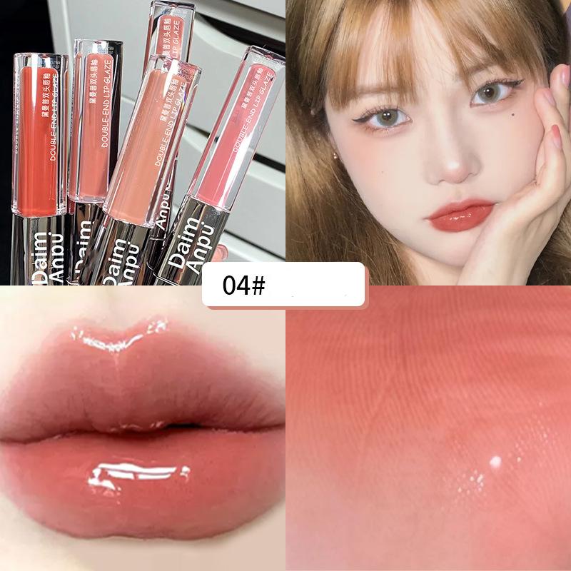 Square Tube Double Head Lip Glaze Watery Transparent Lip Honey Glass Lips Matte Lipstick Female Makeup