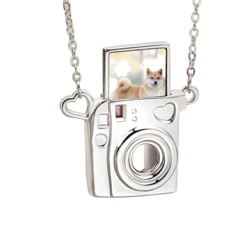 Stainless Steel Photo Frame Necklace Retractable Photo Album Necklace Camera Photo Pendant  Jewelry