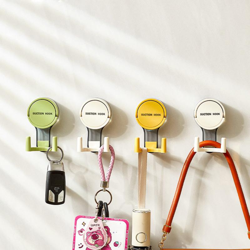 Wall Mounted Vacuum Suction Cup Double Hook No-Drilling Key Towel Hanger Hook For Bathroom Kitchen Removable Storage Hook