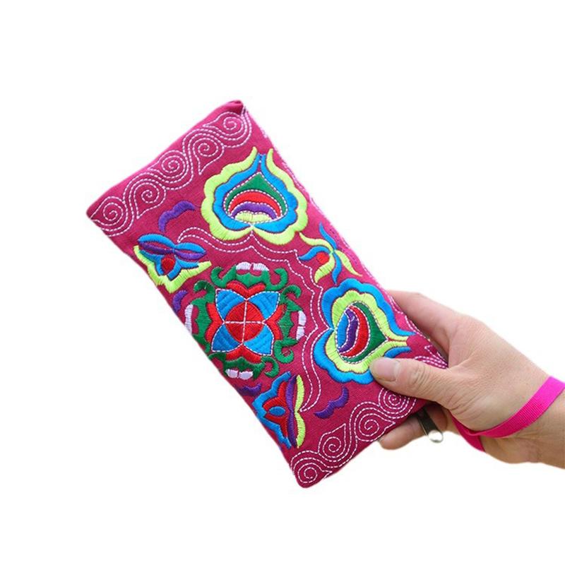Ethnic Embroidery Clutch Bag Coin Purse Women'S Vintage Embroidered Mobile Phone Bags Wristlet Bags Wallet For Girls Gift