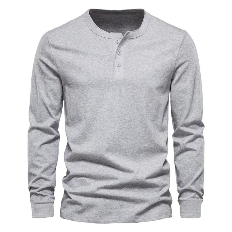 Men's Long Sleeve Henry Shirt Men's Slim Crew Neck Long Sleeve T-shirt