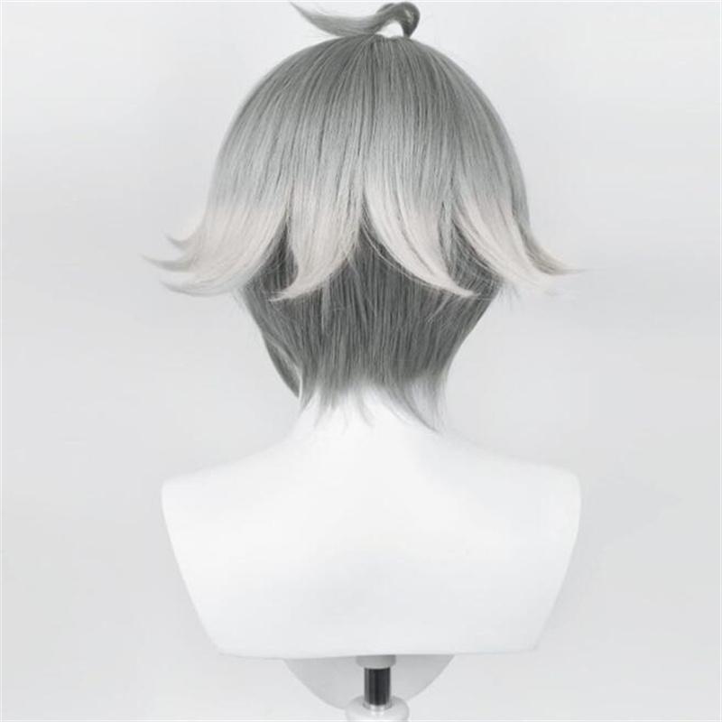 Genshin Impact Cosplay Sumeru Al Haitham Cosplay Wig Dark Gray Short Straight Heat Resistant Hair Game Role Play Wigs + Wig Cap