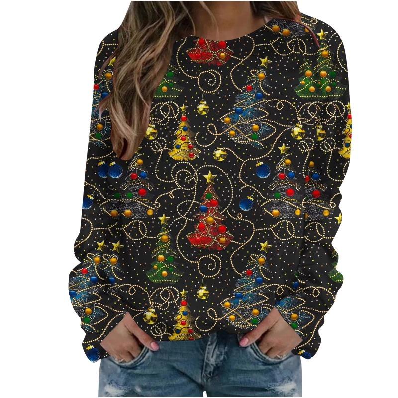 Christmas season women's 3D printed sweatshirt red Santa Claus pattern round neck pullover casual polyester daily wear
