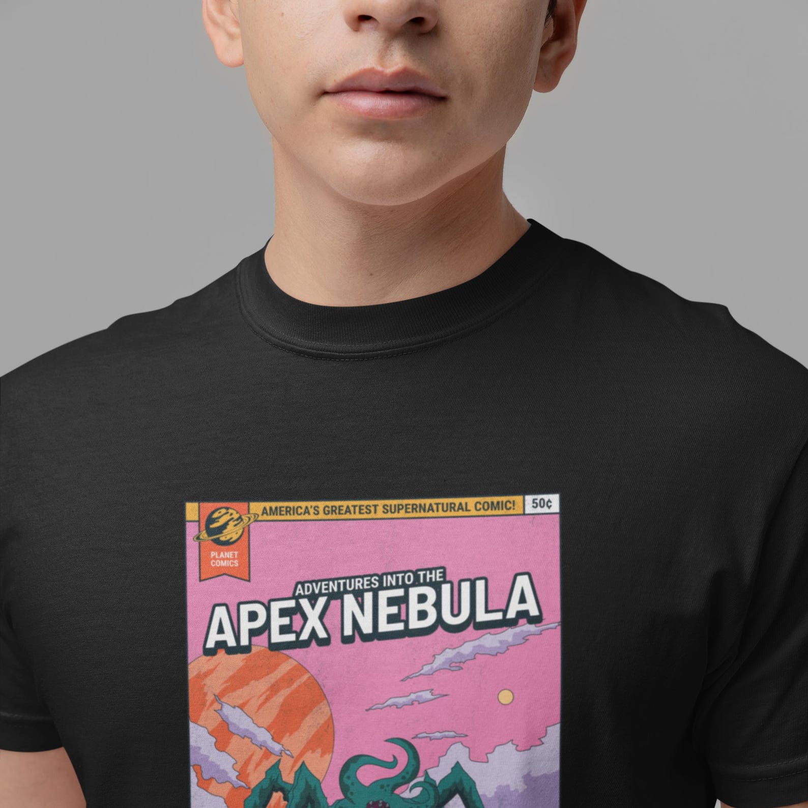 Retro Sci-Fi Comics T-shirt: Apex Nebula Monster L