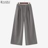 ZANZEA Women Summer Elastic Waist Solid Color Pleated Wide Leg Pants