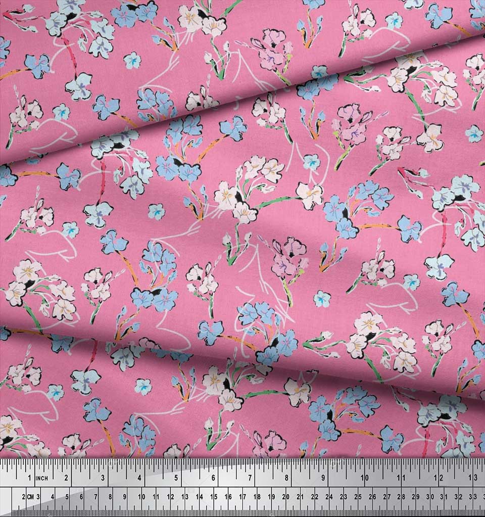 Soimoi Japan Crepe Satin Fabric Artistic Floral Print Fabric by metre 42 Inch