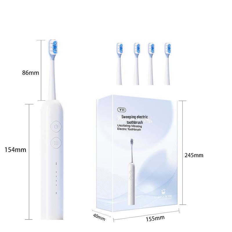 Waterproof Electric Toothbrush with Replacement Heads and USB Charging