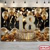 2D 18th Birthday Black Gold Glitter & Confetti Backdrop for Adult Party