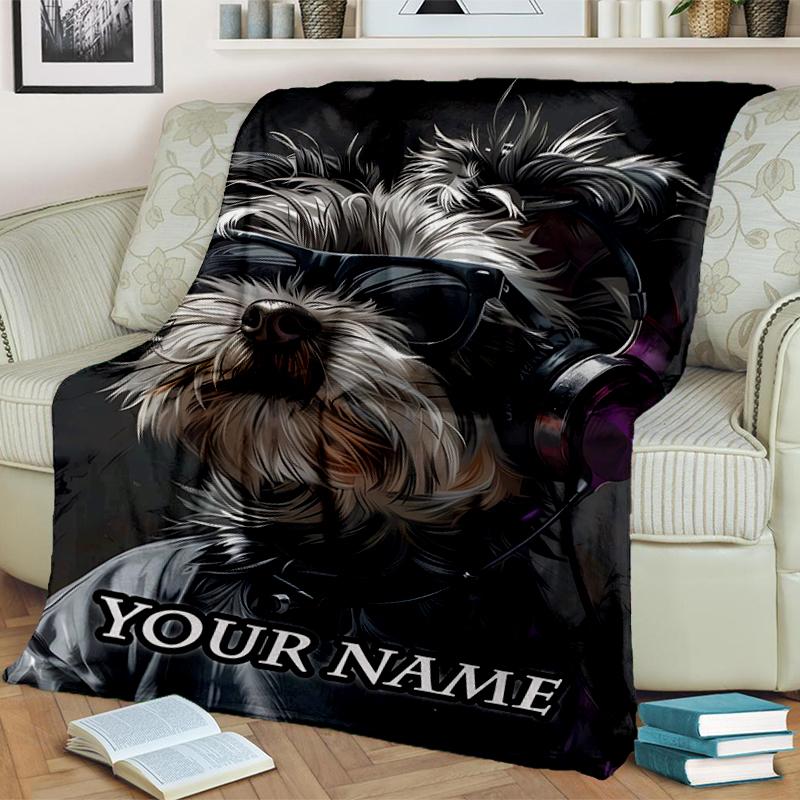 1PC Custom Name Musician Dog Style flannel blanket versatile, all-season throw suitable for the living room, bedroom, camping, travel, and gift
