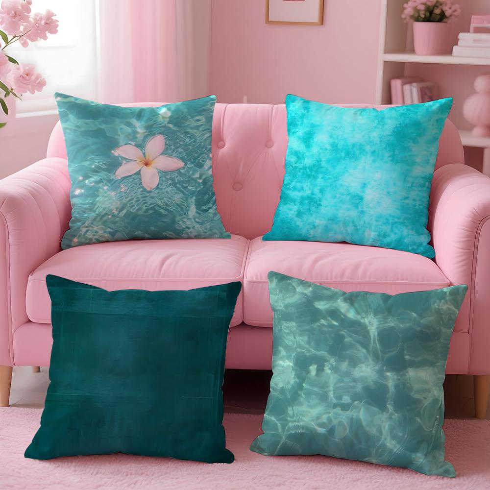 Blue Green Ocean Print Pattern Cushion Cover Pillow Case Soft Skin Friendly Fabric  Concealed Zipper