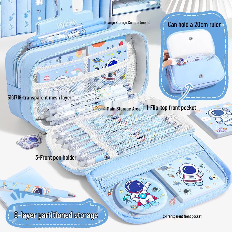 2025 Astronaut XL Blue Pencil Case: Multi-functional Stationery Box for Primary School Boys