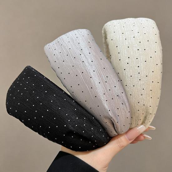 Cerchietto per Capelli da Donna, Fascia Satinata Allargata e Curva con Design a Pois, Vestibilità Comoda per Assottigliare il Viso, Fascia per Capelli per Uso Quotidiano