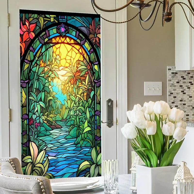 Europäischer Stil Fensterfolien Aufkleber Bunte Folie Vinyl für Glasfenster Buntglas Fensterfolie Haus und Badezimmer