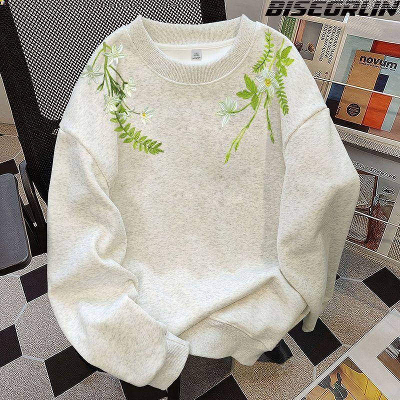 Floral Embroidery Women's Hoodie Round Neck Woman Long Sleeved Hooded Sweatshirt Autumn Loose Casual Female Top