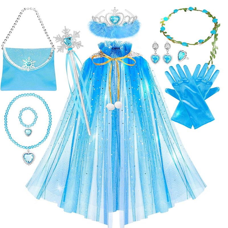 Frozen, Children's Girl, Wallet, Crown Magic Wand, Necklace, Gloves, Set, Elsa Princess Sparkling Cloak