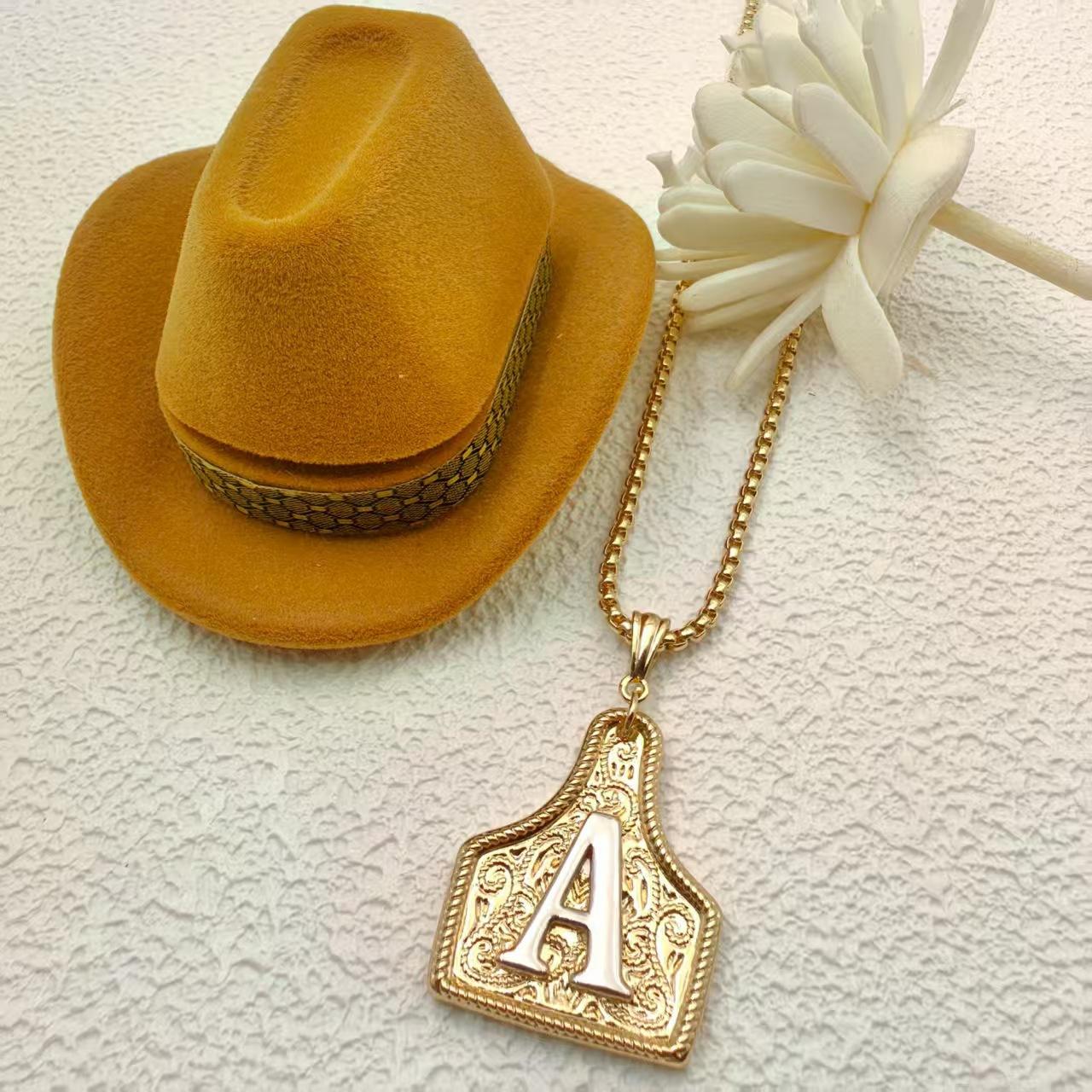 New Fashion Light Luxury 26 Initials Western Denim Color Retro High-end Necklace Pendant 60CM(Necklace Long)