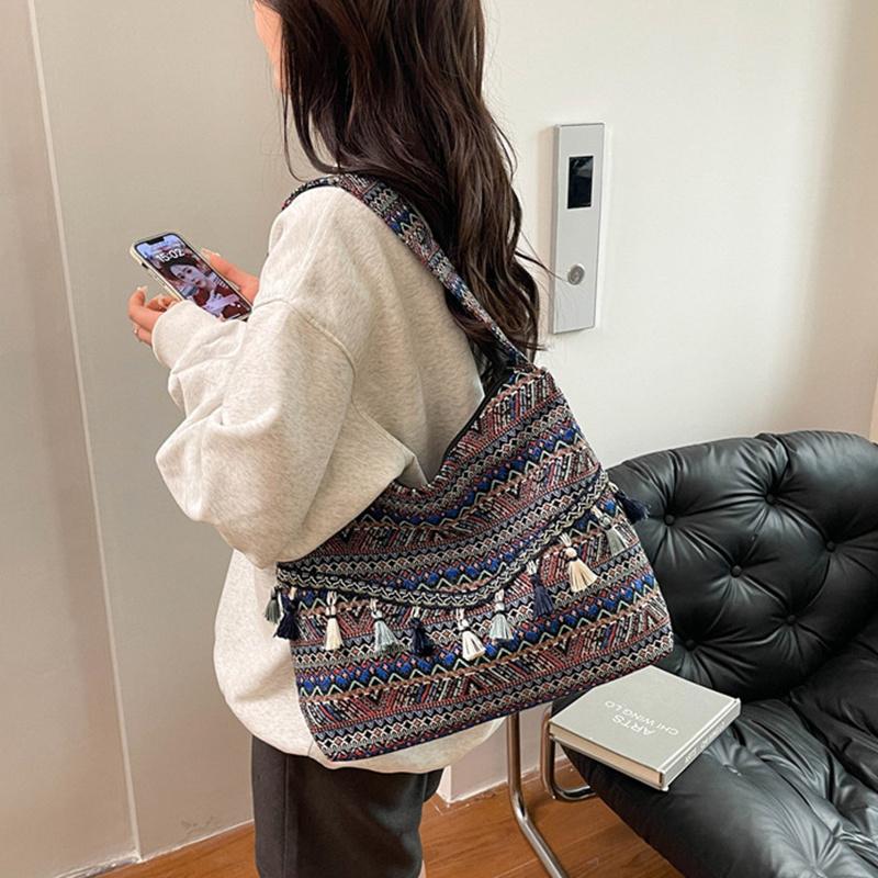 Vintage Women's Bag Tassel Ethnic Handwoven Crossbody for Lady Bag Hippie Sling Shoulder Bags for Ladies Handbag