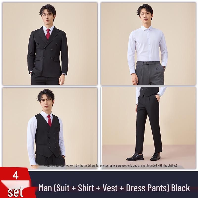 Men's Autumn/Winter Double-Breasted Suit Set - Professional Business Attire for Hotel Managers